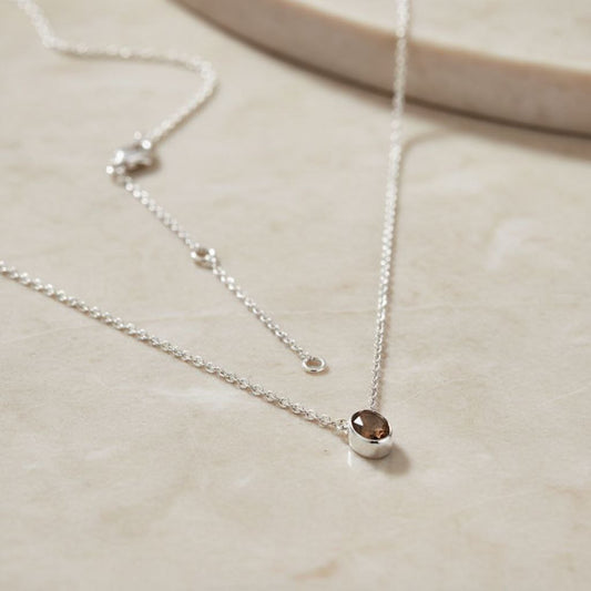 Smoky Halo Solitaire Necklace – 925 Sterling Silver