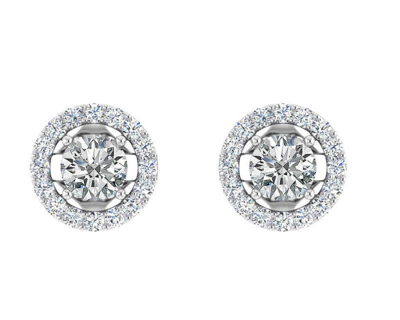 Crystal white topaz Stud Earrings – 925 Sterling Silver Halo Setting