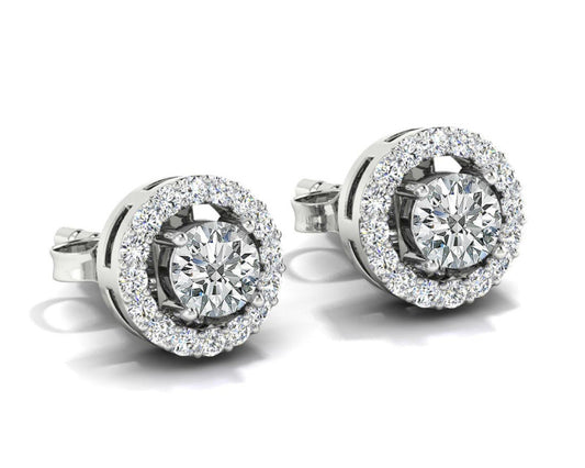 Crystal white topaz Stud Earrings – 925 Sterling Silver Halo Setting