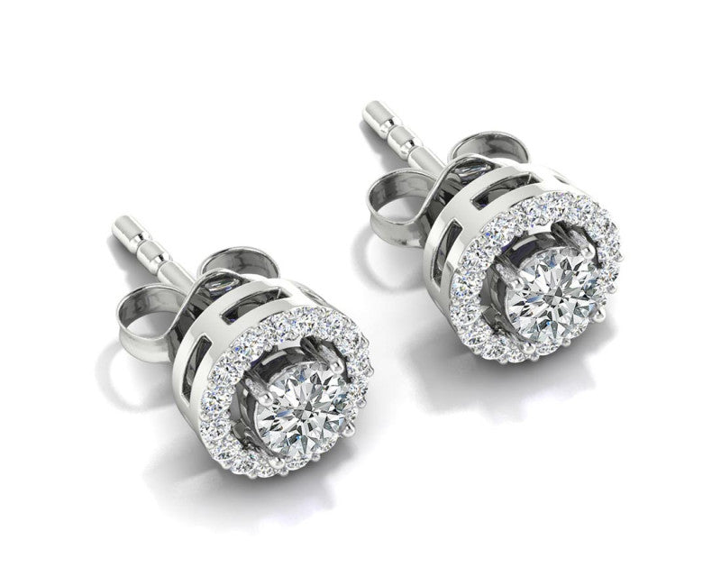 Crystal white topaz Stud Earrings – 925 Sterling Silver Halo Setting